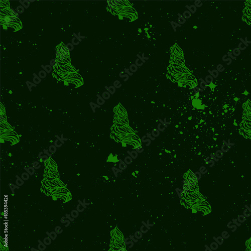 Seamless texture with fir trees. Repeating background. Modern tile pattern. It can be used as wallpaper, desktop, printing, wrapping, fabric or background for your blog, covers. Green color.