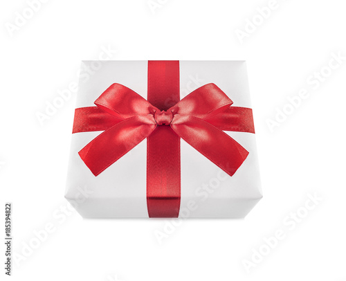 Gift box with red ribbon bow