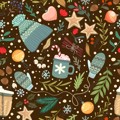 Seamless vector cozy winter pattern