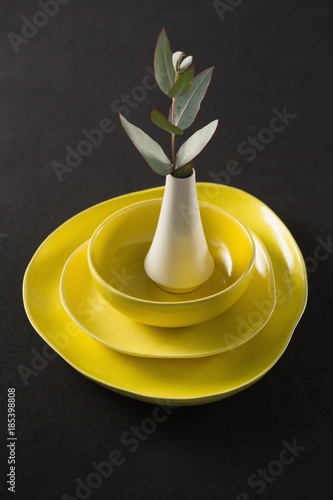 Fototapeta Naklejka Na Ścianę i Meble -  Flower vase kept on porcelain crockery