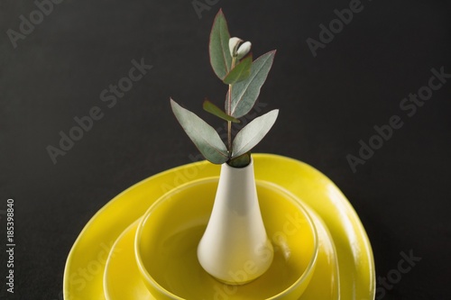 Fototapeta Naklejka Na Ścianę i Meble -  Flower vase kept on porcelain crockery