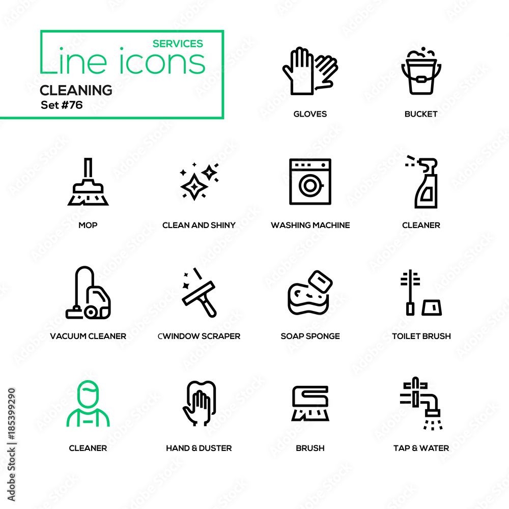 Fototapeta premium Cleaning - line design icons set