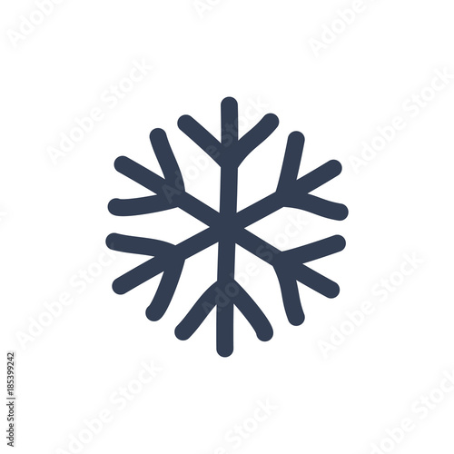 Snowflake icon. Black silhouette snow flake sign, isolated on white background. Flat design. Symbol of winter, frozen, Christmas, New Year holiday. Graphic element decoration Vector illustration