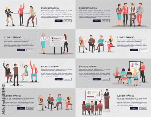 Business Training Seminars Set of Posters Vector