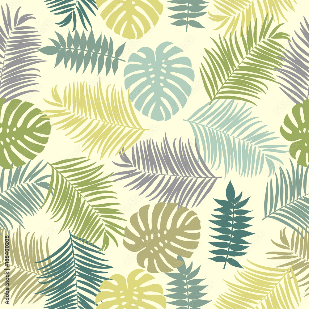 Tropical palm leaves vector seamless pattern