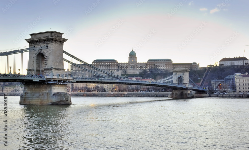 Budapest. The view on Szechenyi Chain Bridge and Buda Castle