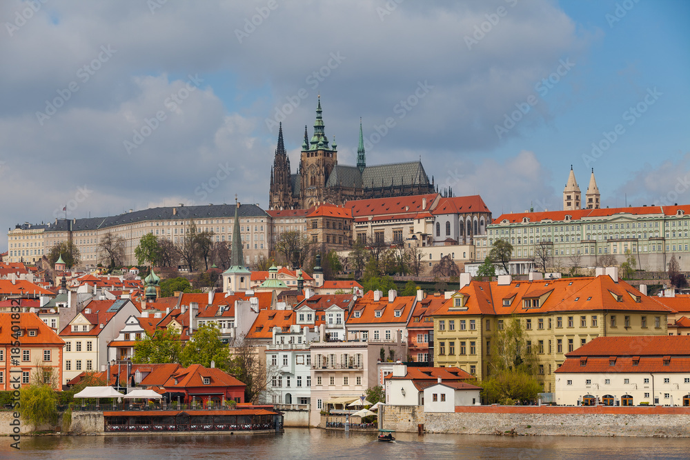 Prague castle and Vltava river in Prague, Czech Republic