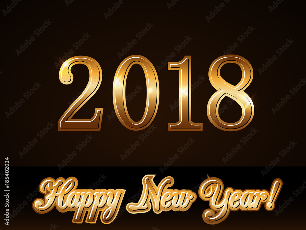 Happy New Year background. Gold numbers 2018 card. Christmas design with light, sparkle. Symbol of holiday, celebration. Luxury golden texture Vector illustration Happy New Year background. Gold numbers 2018 card. Christmas design with light, sparkle. Symbol of holiday, celebration. Luxury golden texture Vector illustration