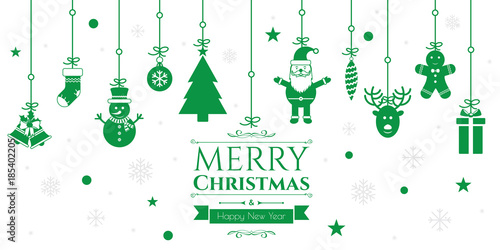 Set of christmas icons on green background