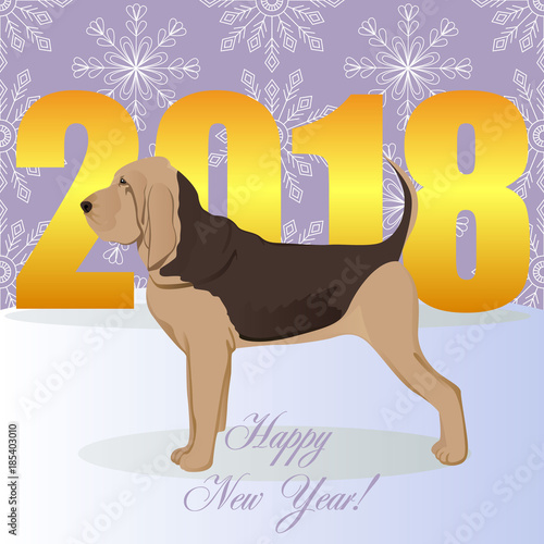 Happy new year card with bloodhound