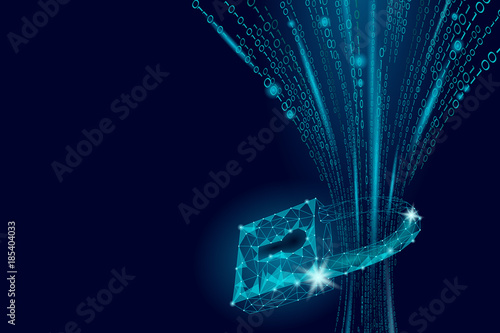Cyber safety padlock on data mass. Internet security lock information privacy low poly polygonal future innovation technology network business concept blue vector illustration