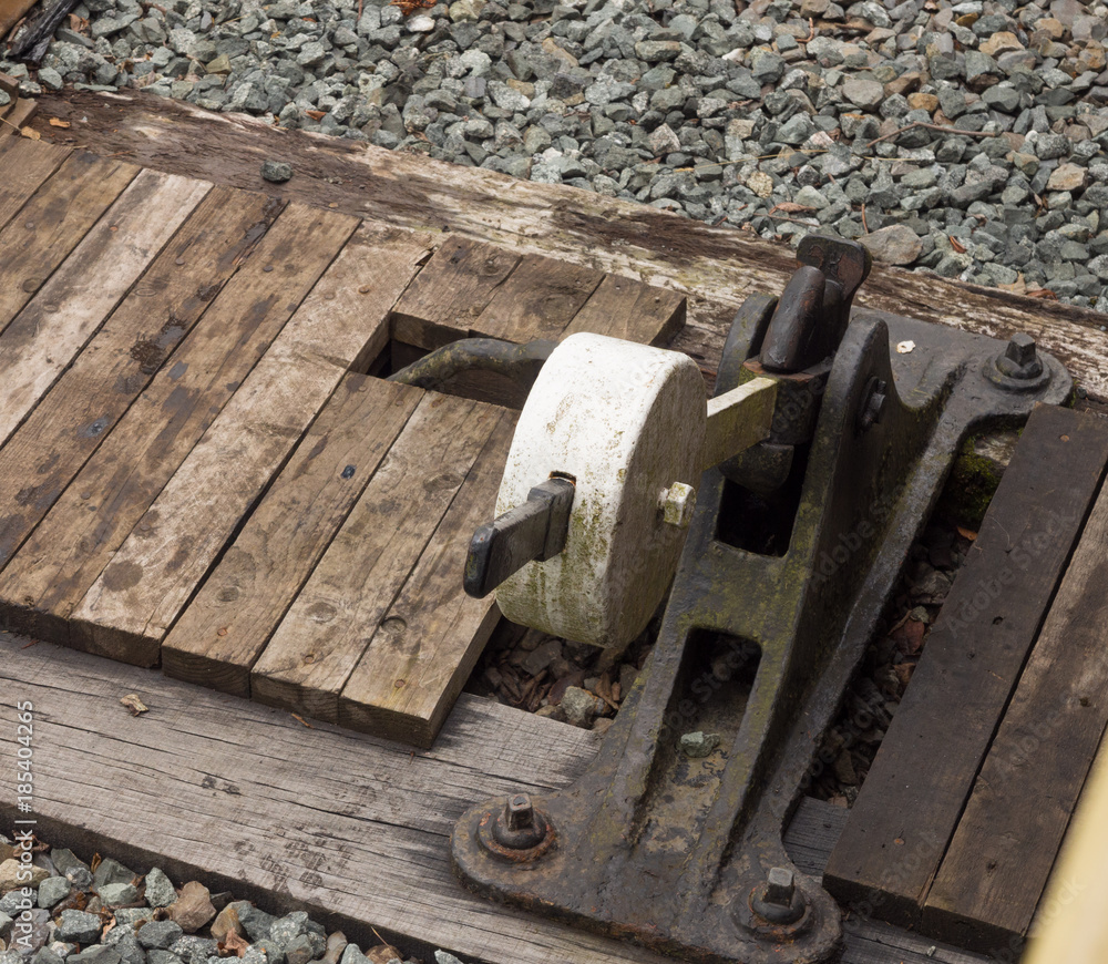 Traditional points controls on the Vale of Rheidol steam railway, Devils Bridge, Aberystwth, Wales, UK