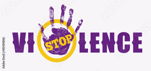 Stop violence sign. Creative social vector design element concept. May be used for human rights theme. Hand Print. Grunge logo.
