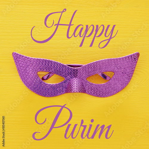 Top view image of masquerade venetian mask background. Flat lay. Purim celebration concept (jewish carnival holiday).