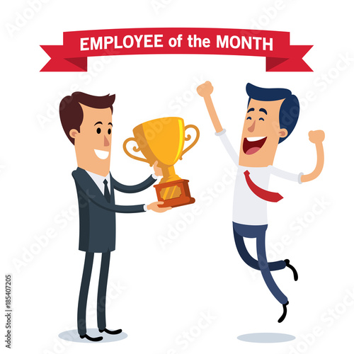 A worker receives the award for the best employee of the month
