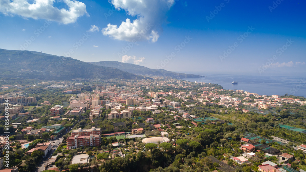 Aerial view of Sorrento city, Meta, Piano coast, Italy, street of mountains old city, tourism concept Aerial view of Sorrento city, Meta, Piano coast, Italy, street of mountains old city, tourism concept