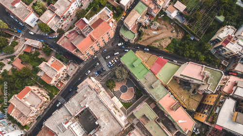 Aerial view of Sorrento city, Meta, Piano coast, Italy, street of mountains old city, tourism concept