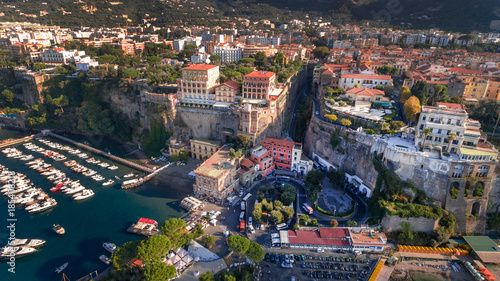 Aerial view of Sorrento city, Meta, Piano coast, Italy, street of mountains old city, tourism concept photo