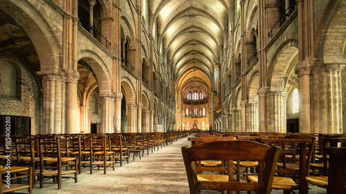 Main hall interior of Saint Remi abbey in Reims, France