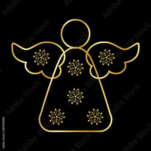 Angel Icon Symbol Design. Vector illustration of Gold Angel silhouette isolated on black background. Flat design. Can be use for decoration, gifts, greetings, holidays, etc.