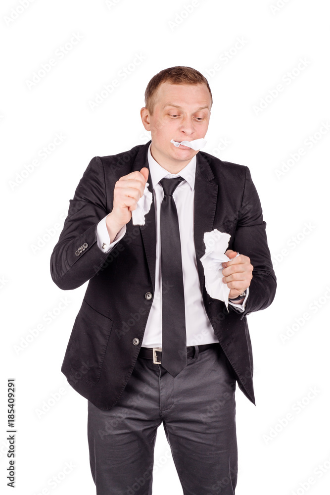businessman tearing up a document, contract or agreement businessman tearing up a document, contract or agreement