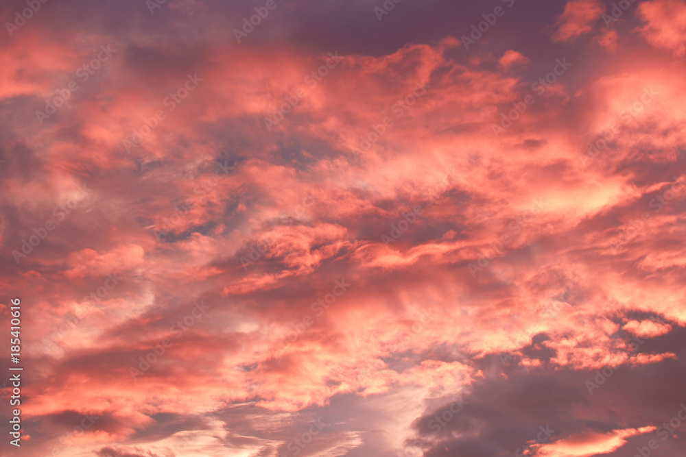 Blue sky with pink clouds on sunset