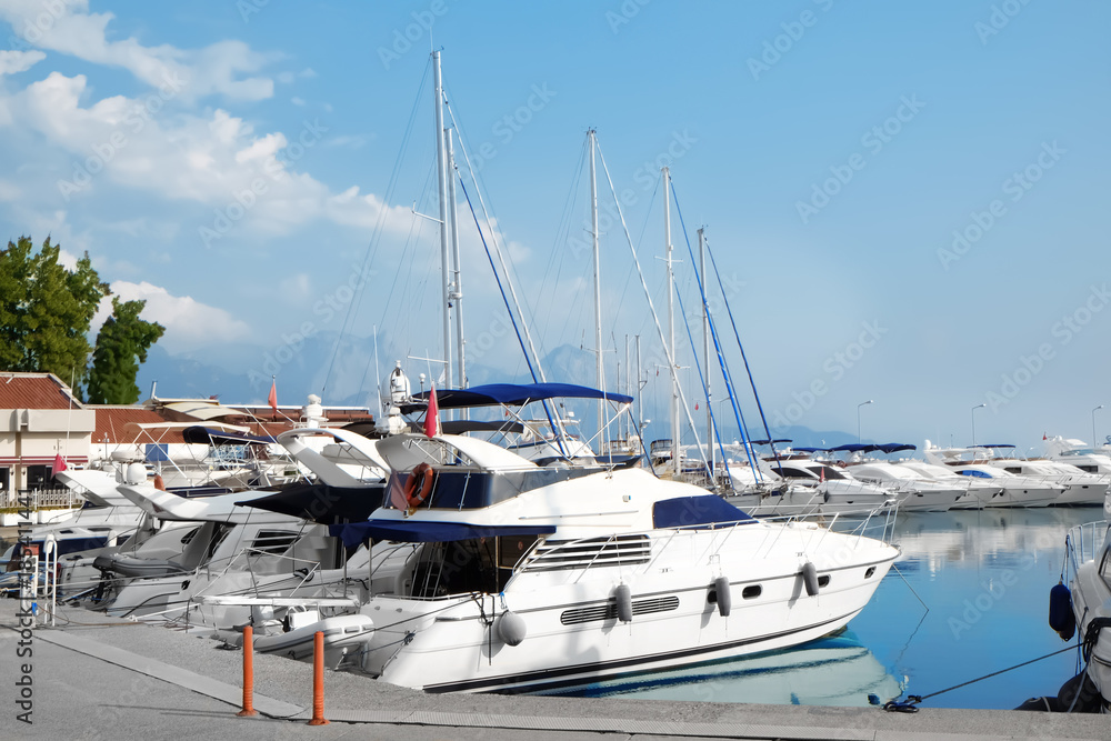 Beautiful view of modern boats at pier