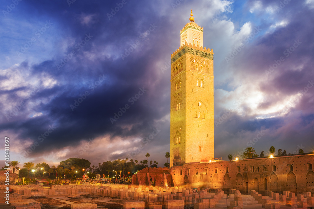 Koutoubia Mosque at blue time, Marrakesh, Morocco