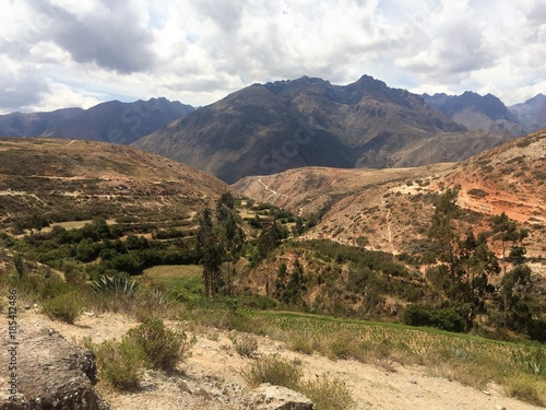 View in pampa in Peru mountains with cloudy sky