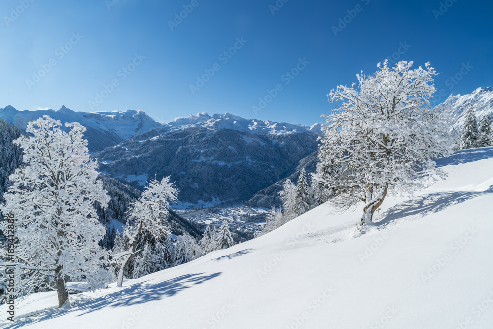 Tief verschneite Winterlandschaft in den Bergen