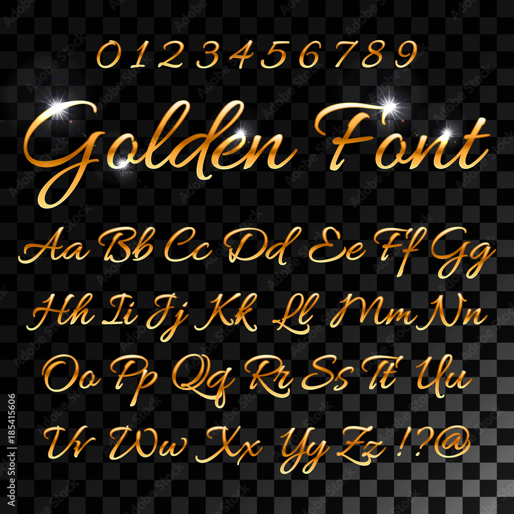 Vecteur Stock Calligraphic golden letters. Vintage elegant gold font.  Luxury vector script. Golden alphabet calligraphic, calligraphy abc gold  script illustration for your web design. | Adobe Stock