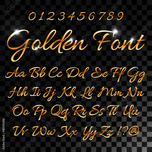 Calligraphic golden letters. Vintage elegant gold font. Luxury vector script. Golden alphabet calligraphic, calligraphy abc gold script illustration for your web design.