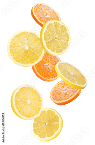 orange and lemon slices isolated on a white background