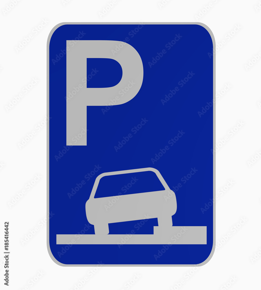 Deutsches Verkehrsschild: Parken auf Gehweg erlaubt, auf weiß isoliert. Deutsches Verkehrsschild: Parken auf Gehweg erlaubt, auf weiß isoliert.