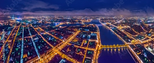 Petersburg map. Map from a height. Night city from a bird's-eye view. Night Petersburg. Russia. Petersburg panorama
