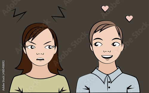 Not mutually feeling cartoon people, vector