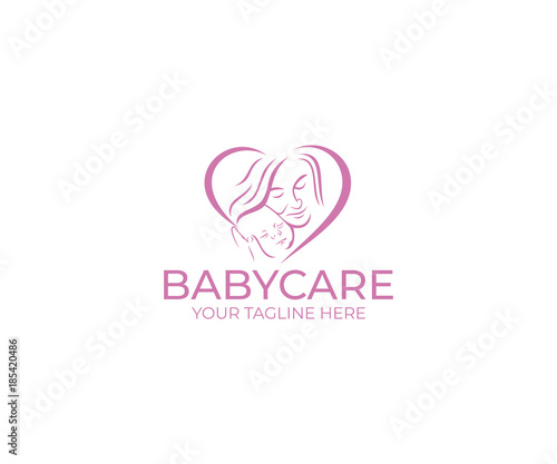 Baby Care Logo Template. Mother and Child Vector Design. Kid Illustration