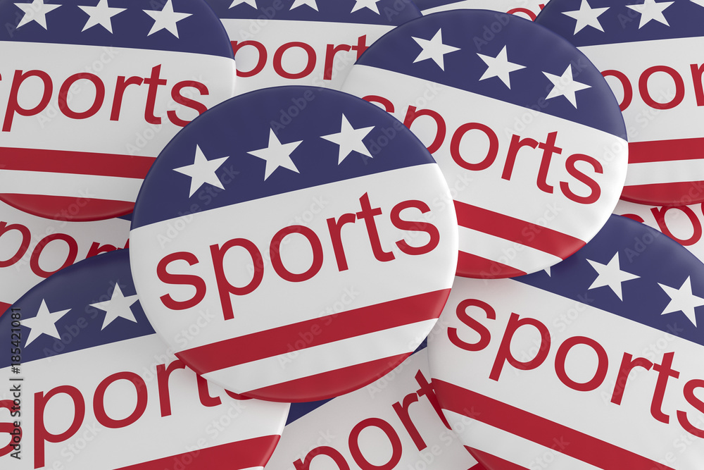 Fototapeta premium USA Sports Concept: Pile of Sports Buttons With US Flag, 3d illustration