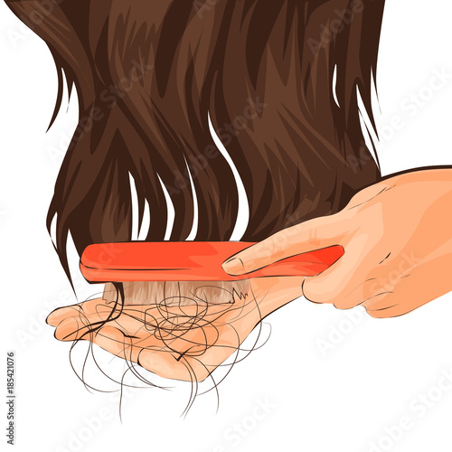 Girl with hair loss problem isolated on white background, cartoon style