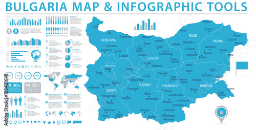 Obraz na plátne Bulgaria Map - Info Graphic Vector Illustration