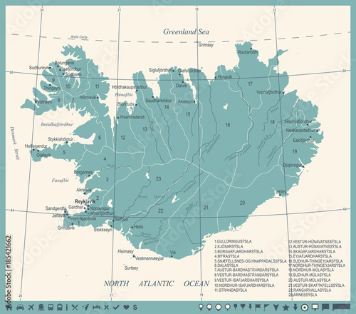 Iceland Map - Vintage Detailed Vector Illustration