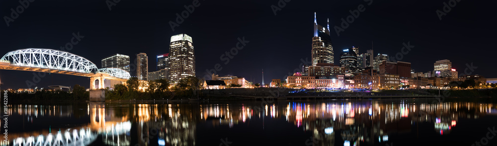 Nashville Skyline at Night with Shelby Street Pedestrian Nashville Skyline at Night with Shelby Street Pedestrian