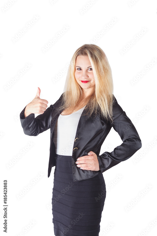 smiling business woman with thumbs up gesture smiling business woman with thumbs up gesture