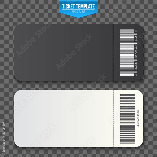 Creative vector illustration of empty ticket template mockup set isolated on transparent background. Art design blank theater, air plane, cinema, train, circus, sport, football invitation coupons