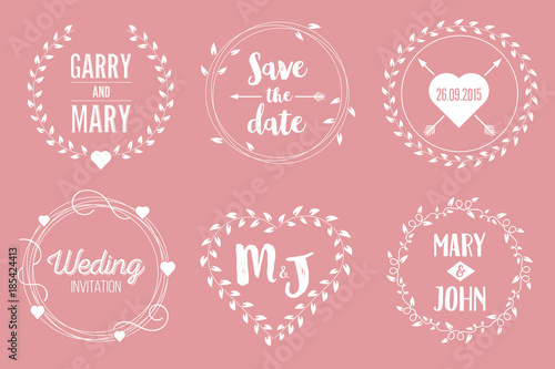 Creative vector illustration of save the date wedding witn name set isolated on background. Art design floral logo templates. Abstract concept graphic invitation card, flyer, banner element