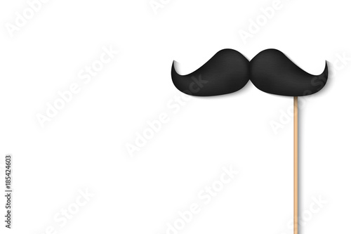 Creative vector illustration of realistic black mustaches on plastic stick isolated on transparent background. Retro vintage art design. Fashionable old facial hair. Abstract concept graphic element
