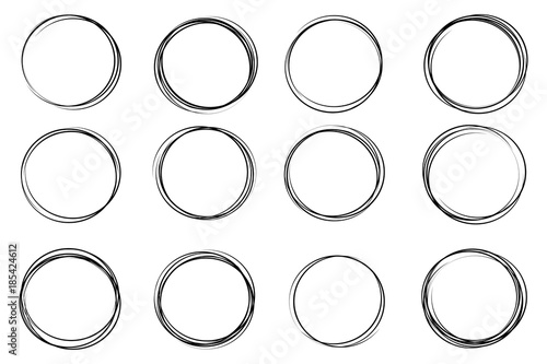 Creative vector illustration of hand drawning circle line sketch set isolated on transparent background. Art design round circular scribble doodle. Abstract graphic element for message note mark