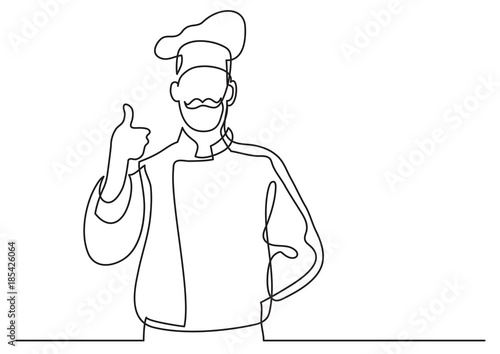 continuous line drawing of french chef showing thumb up