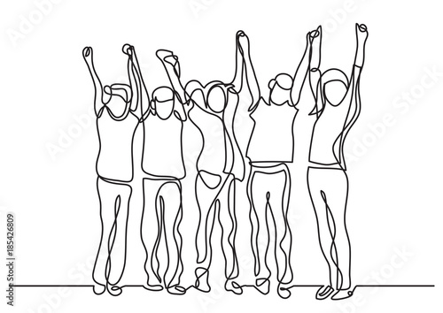 continuous line drawing of happy joyful children