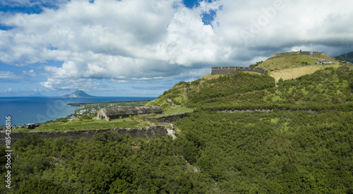 Aerial panorama of Brimstone Fortress on the island of St Kitts.
